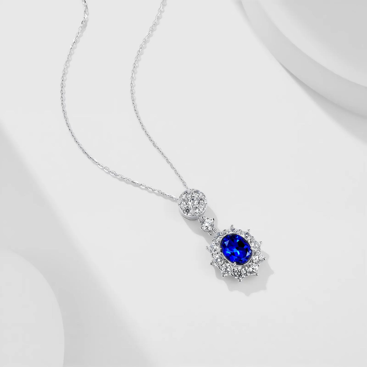 Tranquil Lake Sapphire Necklace – 2.1ct Lab-Grown Oval Blue Sapphire, S925 Silver Pendant