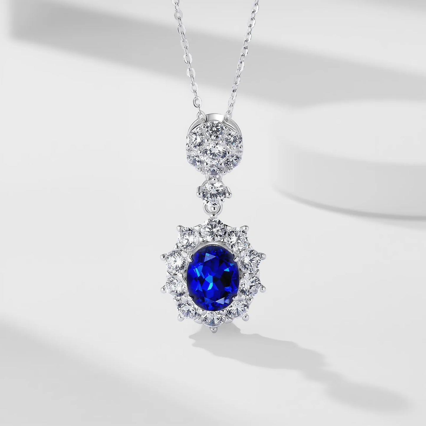 Tranquil Lake Sapphire Necklace – 2.1ct Lab-Grown Oval Blue Sapphire, S925 Silver Pendant