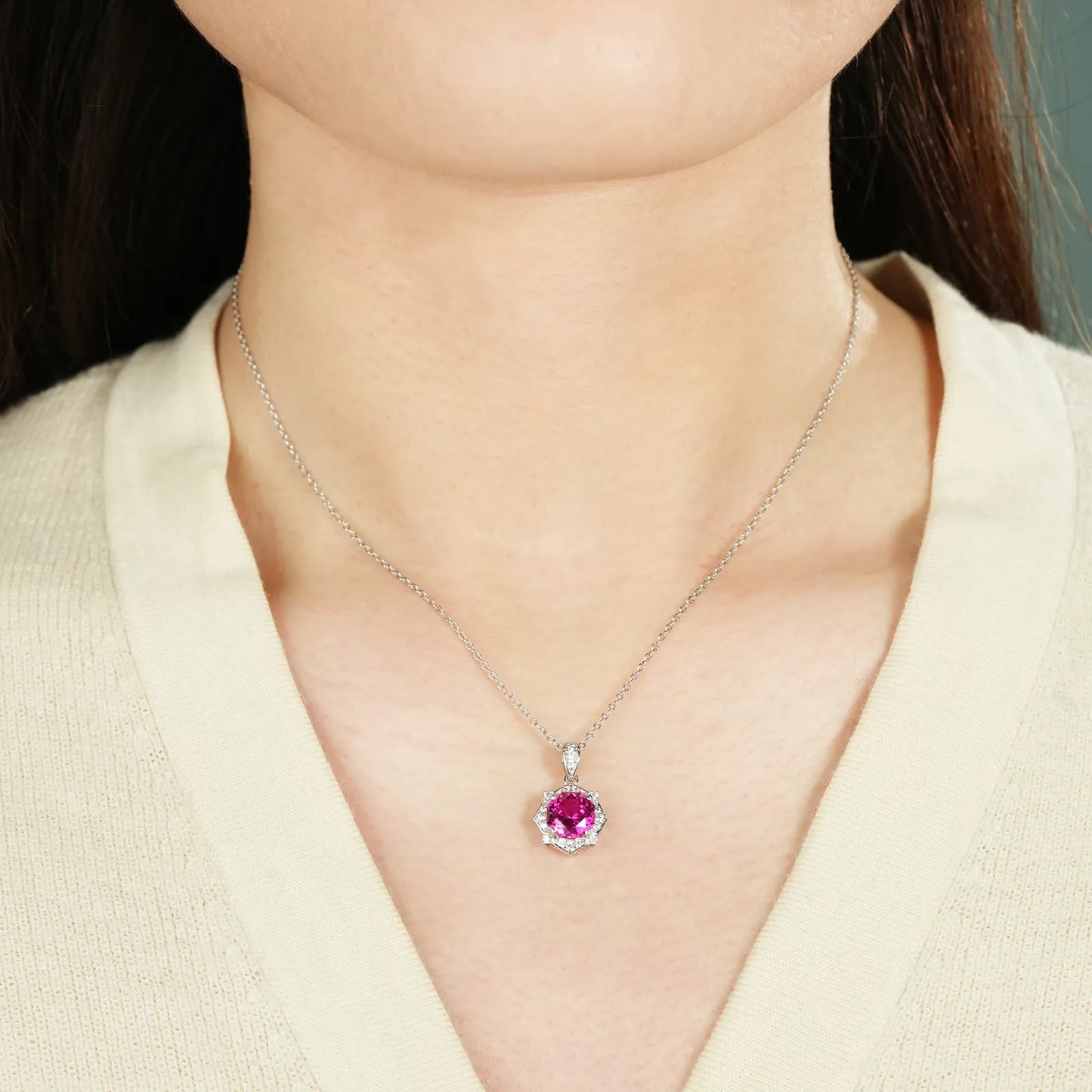 Blooming Ruby Necklace – Lab-Created Ruby with Sterling Silver & Rhodium Plating