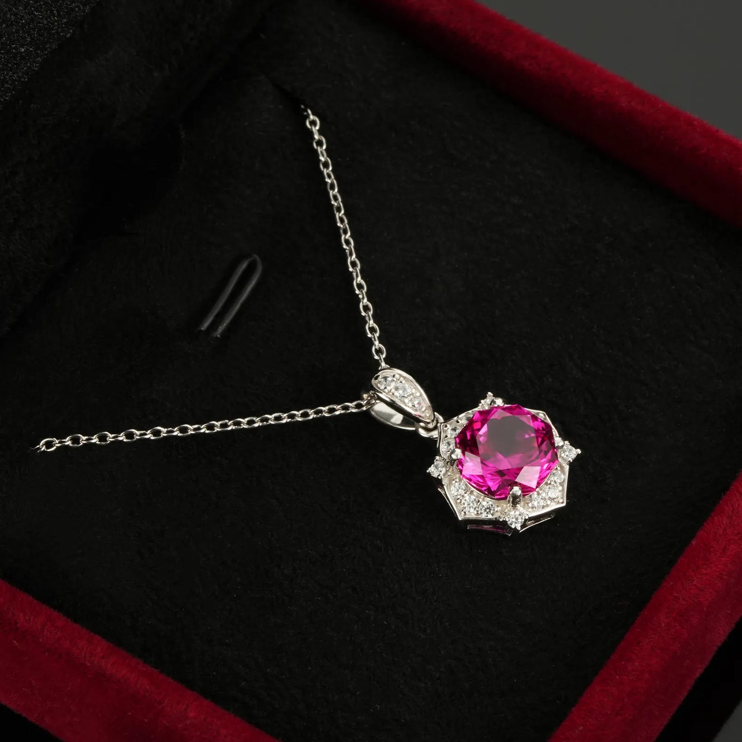 Blooming Ruby Necklace – Lab-Created Ruby with Sterling Silver & Rhodium Plating
