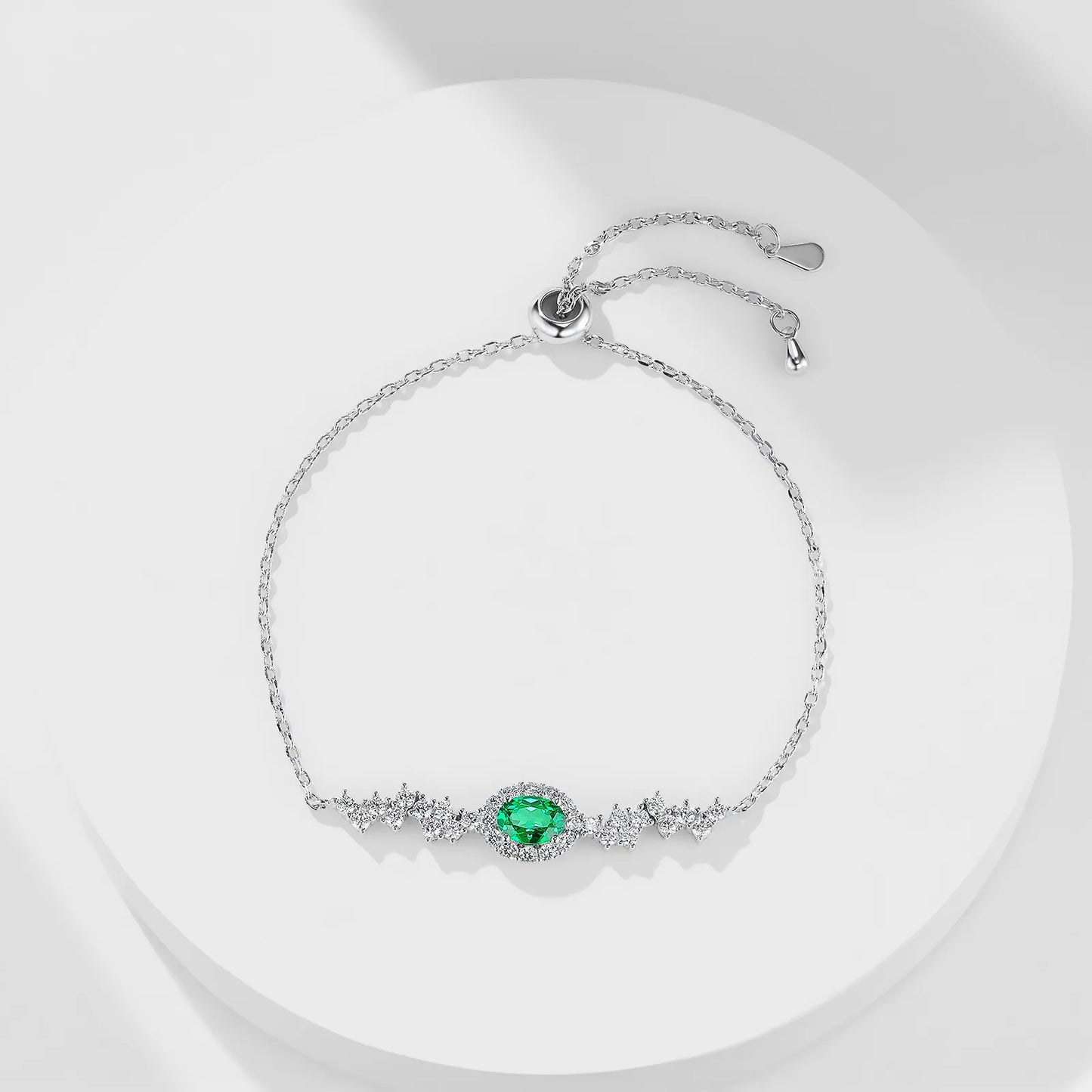 Emerald Starlight Bracelet – 1.2ct Lab-Grown Oval Emerald, Adjustable Chain