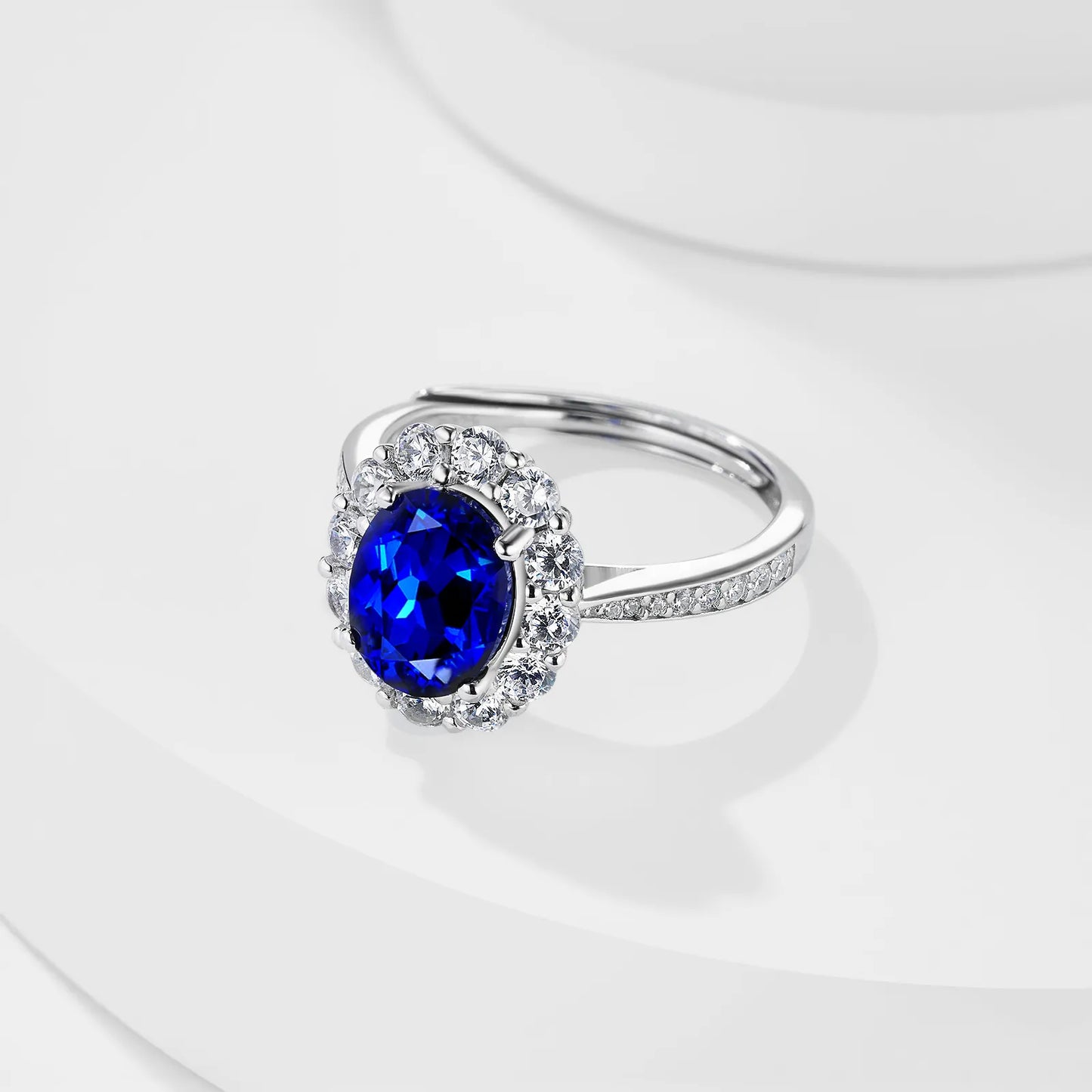 Royal Blue Elegance Ring – 2.1ct Lab-Grown Oval Blue Sapphire, Adjustable S925 Silver