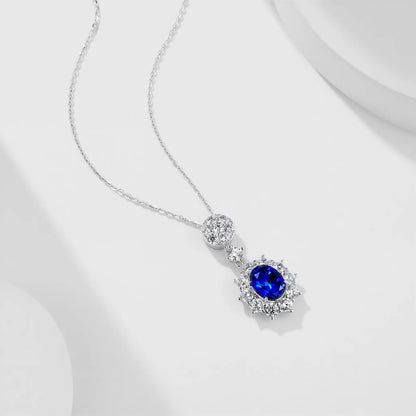 Tranquil Lake Sapphire Necklace – 2.1ct Lab-Grown Oval Blue Sapphire, S925 Silver Pendant