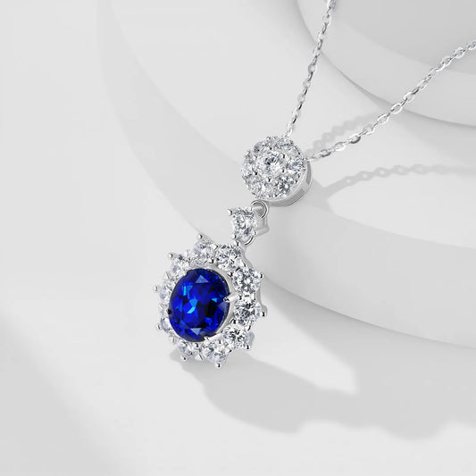 Tranquil Lake Sapphire Necklace – 2.1ct Lab-Grown Oval Blue Sapphire, S925 Silver Pendant