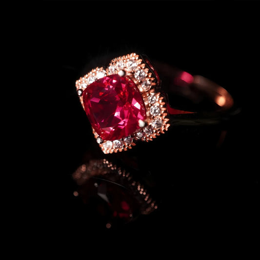 Lucky Clover Ruby Ring – 1.84ct Lab-Grown Square Ruby, Adjustable S925 Silver