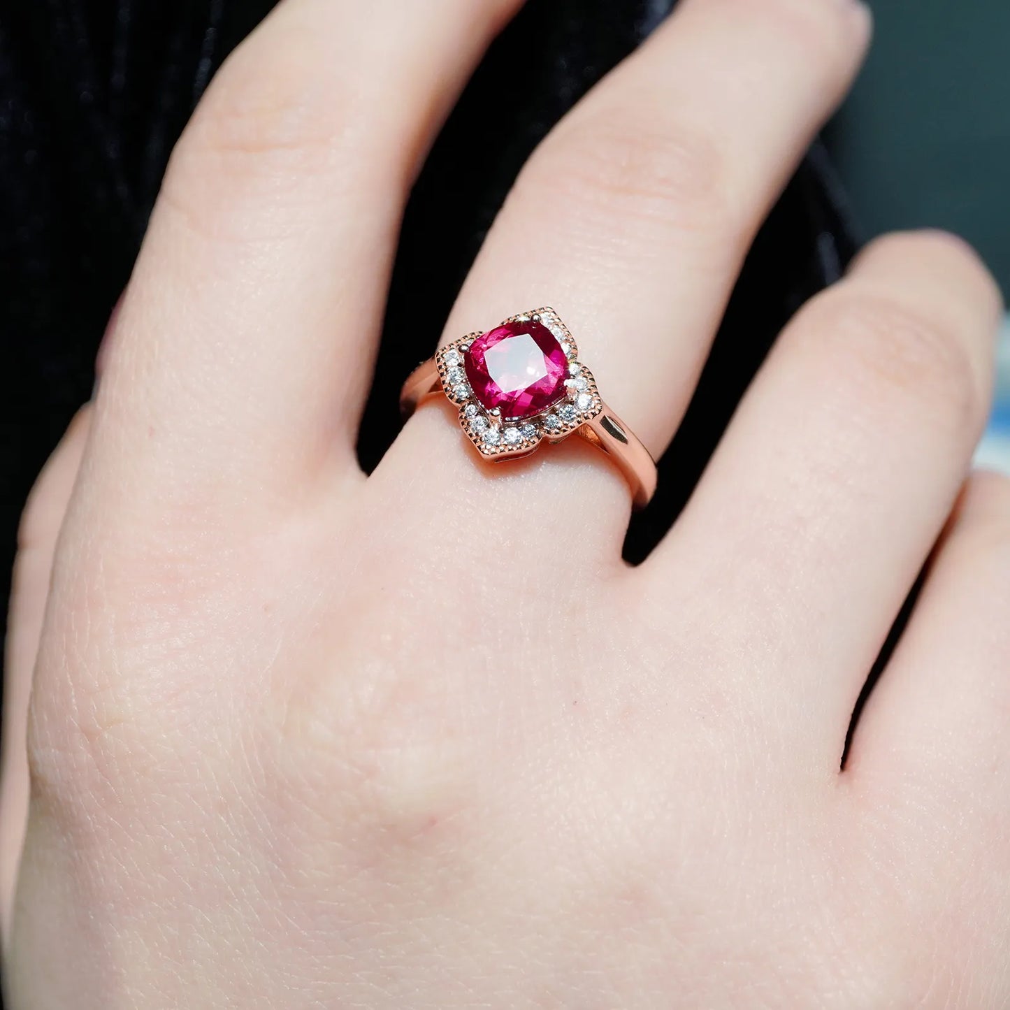 Lucky Clover Ruby Ring – 1.84ct Lab-Grown Square Ruby, Adjustable S925 Silver