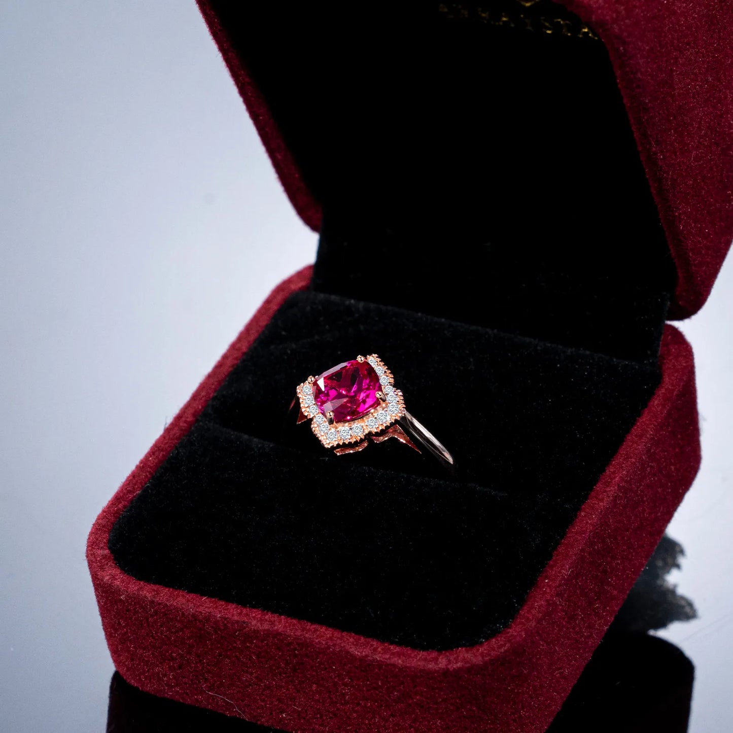 Lucky Clover Ruby Ring – 1.84ct Lab-Grown Square Ruby, Adjustable S925 Silver
