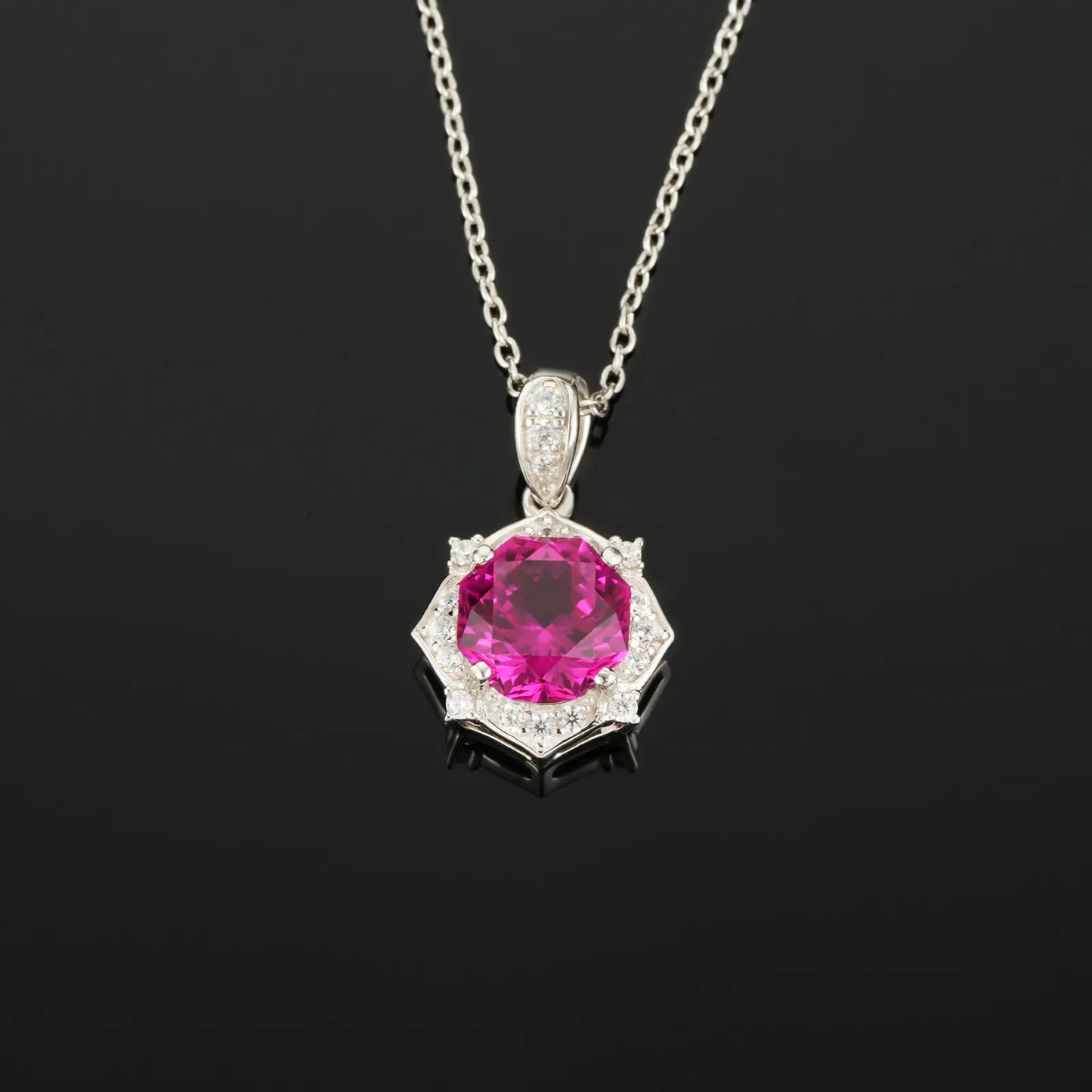 Blooming Ruby Necklace – Lab-Created Ruby with Sterling Silver & Rhodium Plating