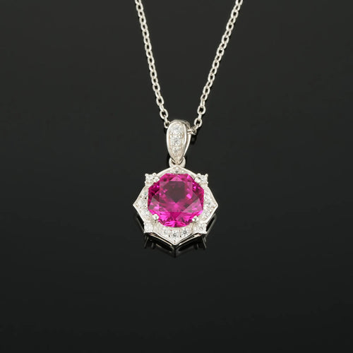 Blooming Ruby Necklace – Lab-Created Ruby with Sterling Silver & Rhodium Plating