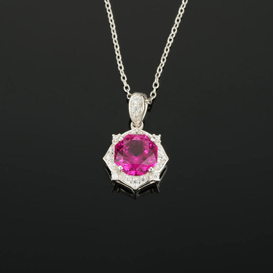 Blooming Ruby Necklace – Lab-Created Ruby with Sterling Silver & Rhodium Plating