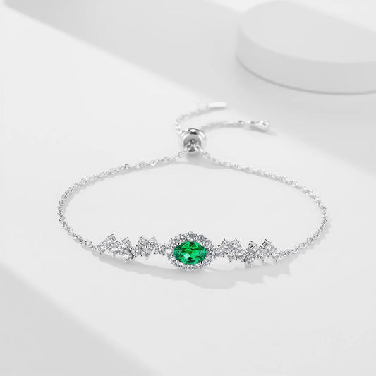 Emerald Starlight Bracelet – 1.2ct Lab-Grown Oval Emerald, Adjustable Chain