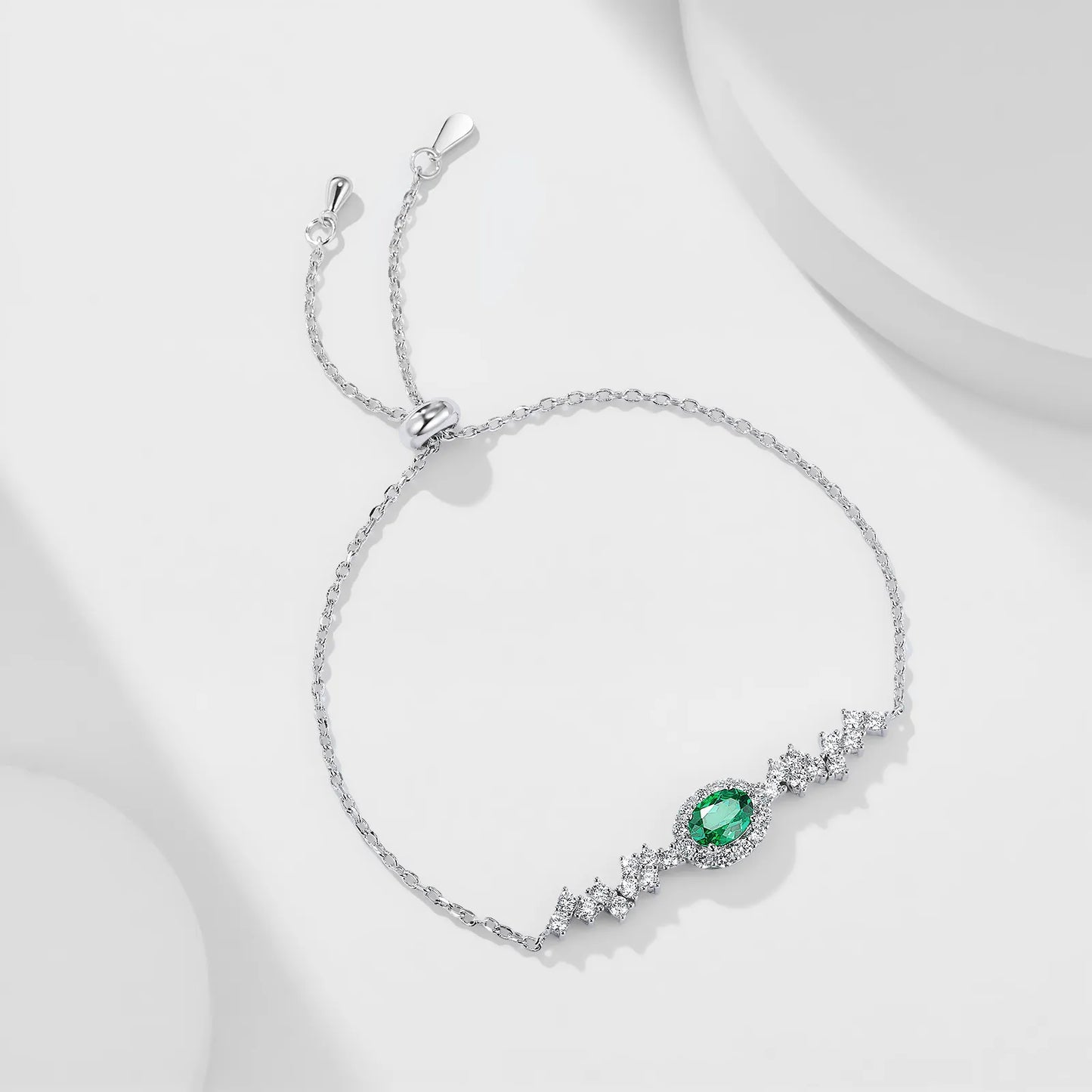 Emerald Starlight Bracelet – 1.2ct Lab-Grown Oval Emerald, Adjustable Chain