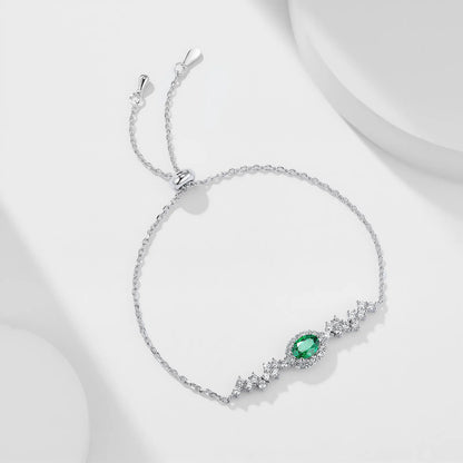Emerald Starlight Bracelet – 1.2ct Lab-Grown Oval Emerald, Adjustable Chain