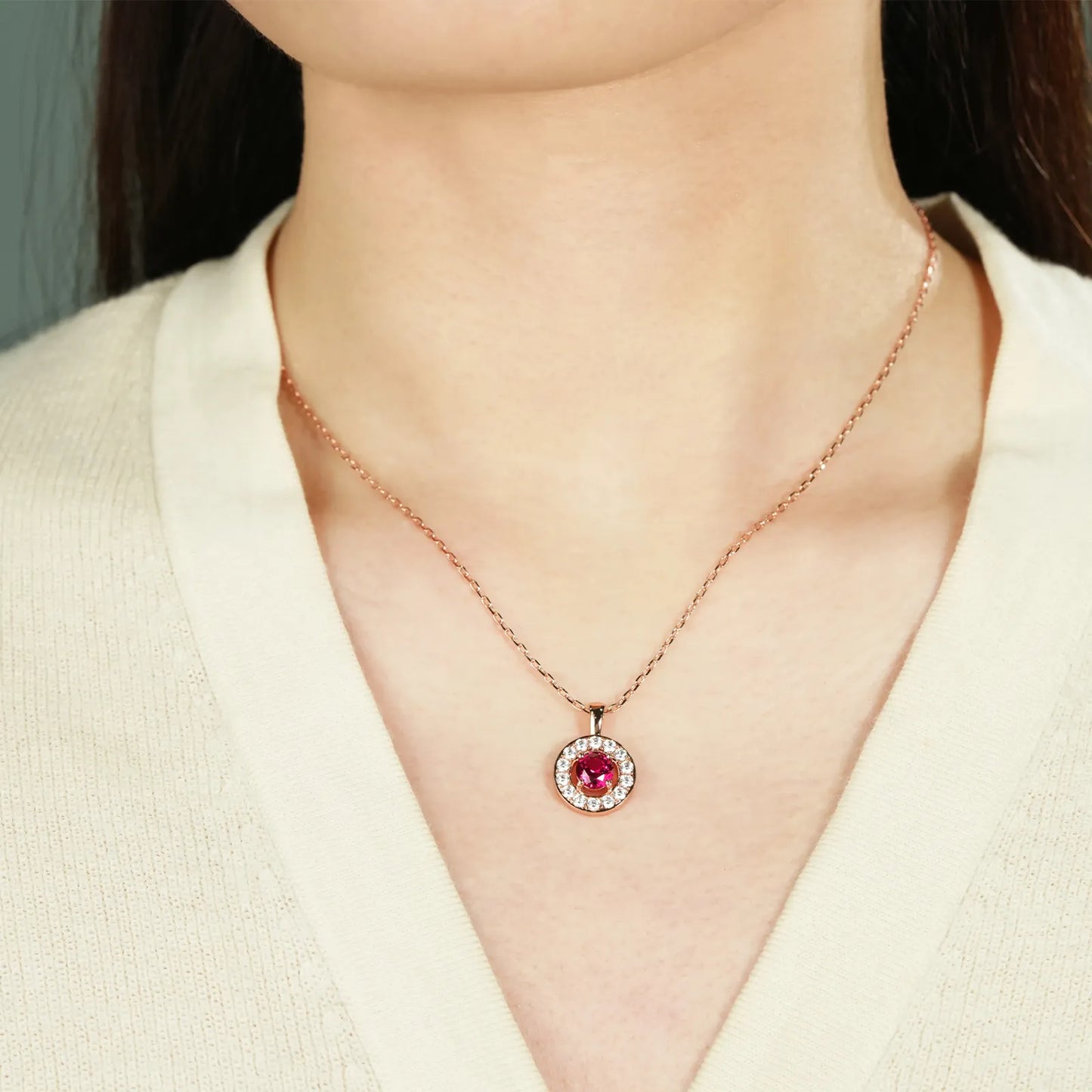 Fortune Glow Ruby Necklace – 1.1ct Lab-Grown Round Ruby, Adjustable Chain
