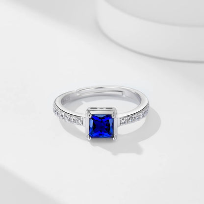 Galaxy Fingers Sapphire Ring – 0.8ct Lab-Grown Princess Cut Blue Sapphire, Adjustable S925 Silver