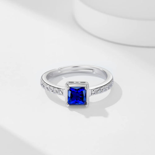Galaxy Fingers Sapphire Ring – 0.8ct Lab-Grown Princess Cut Blue Sapphire, Adjustable S925 Silver