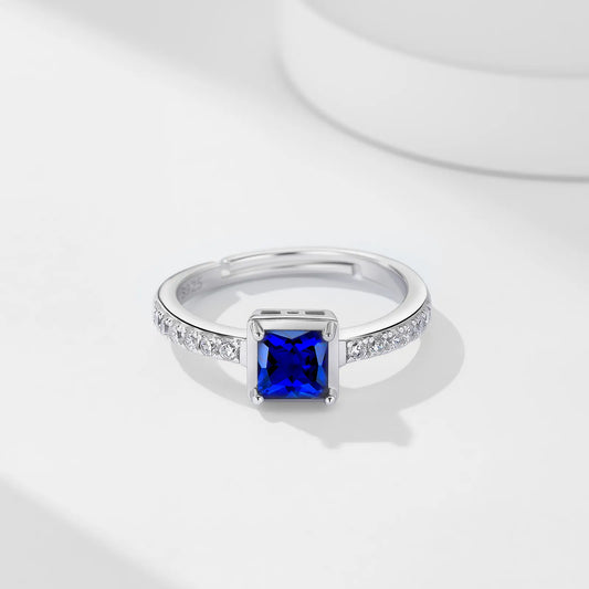 Galaxy Fingers Sapphire Ring – 0.8ct Lab-Grown Princess Cut Blue Sapphire, Adjustable S925 Silver