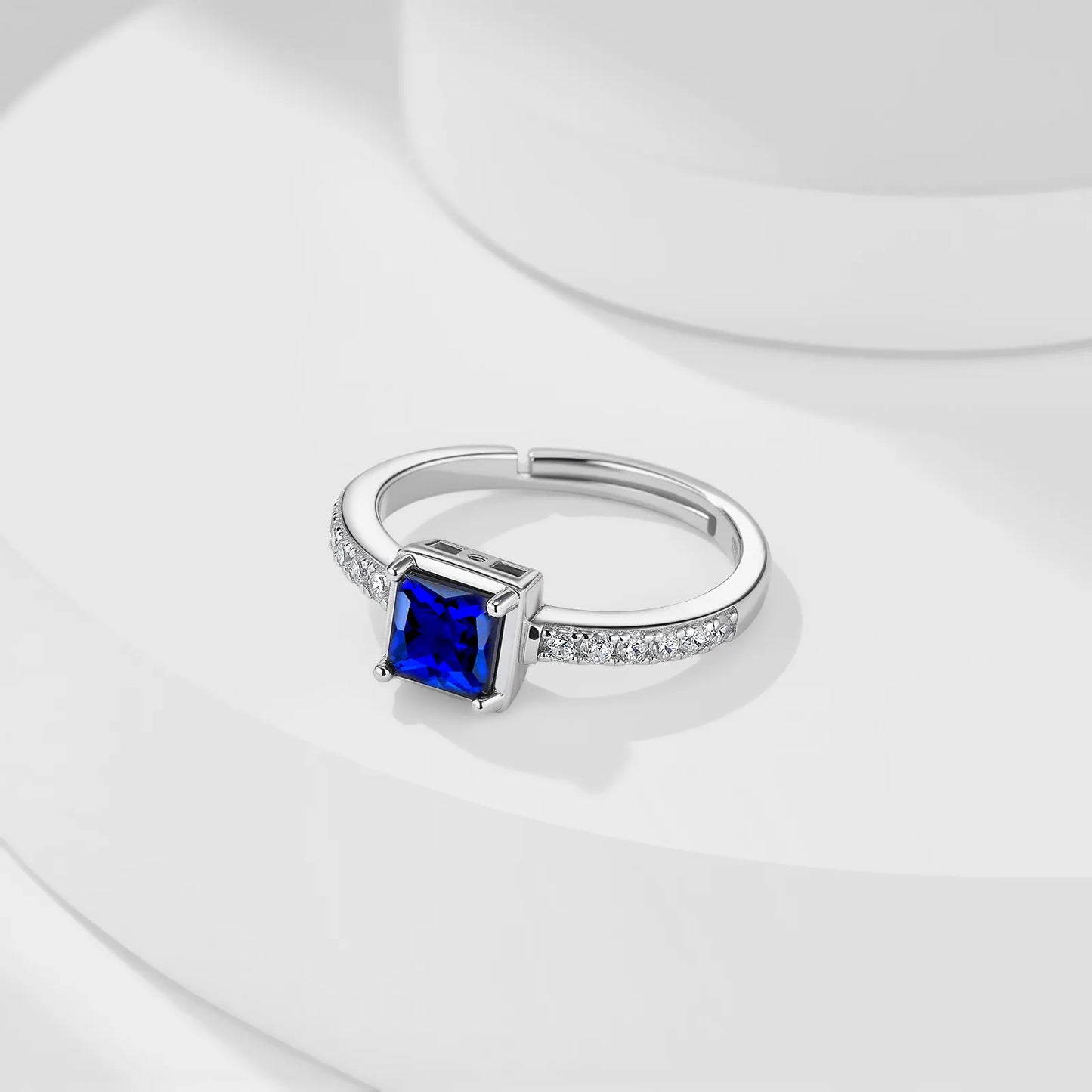 Galaxy Fingers Sapphire Ring – 0.8ct Lab-Grown Princess Cut Blue Sapphire, Adjustable S925 Silver