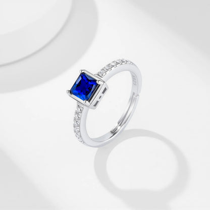 Galaxy Fingers Sapphire Ring – 0.8ct Lab-Grown Princess Cut Blue Sapphire, Adjustable S925 Silver