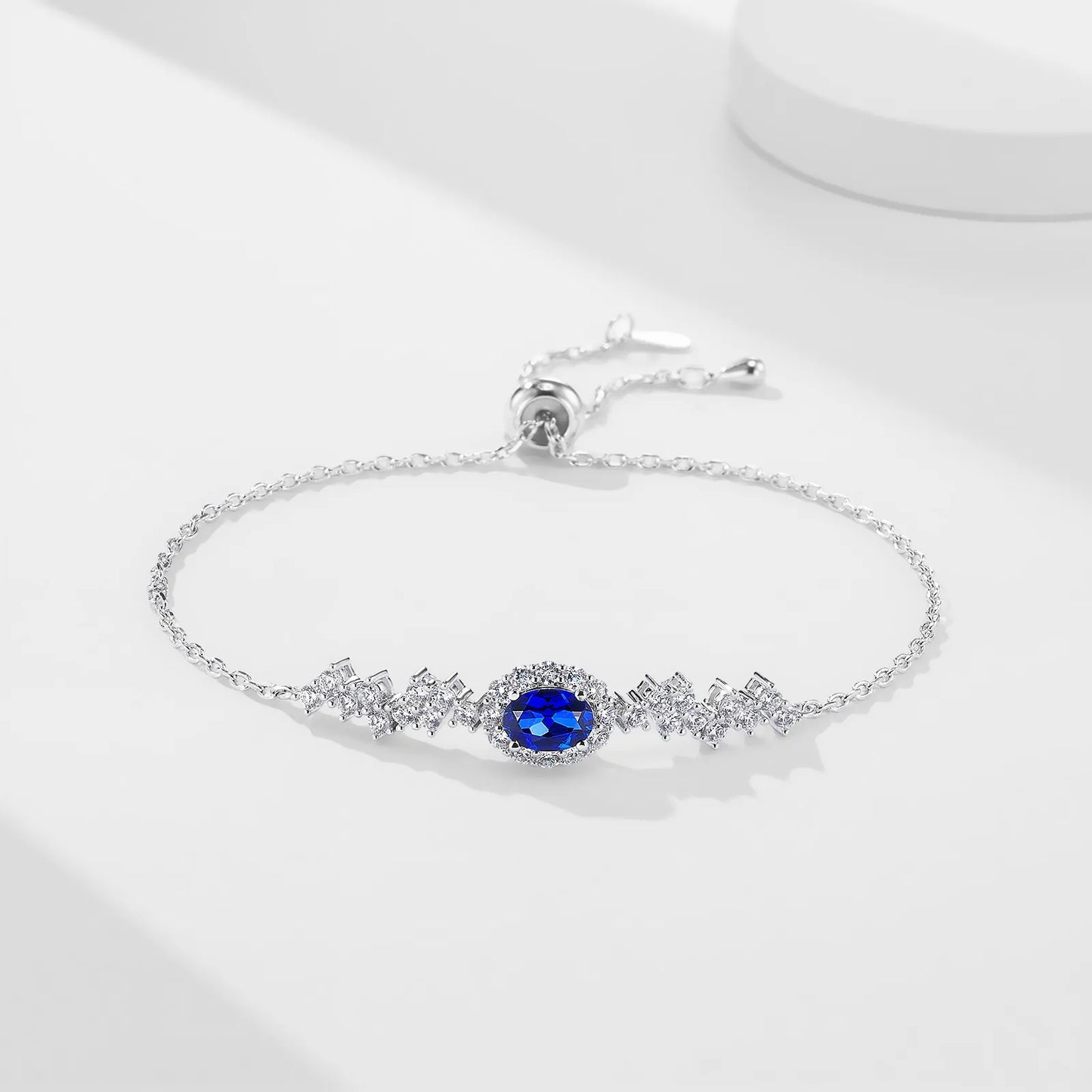 Moonlight Serenity Bracelet – 1.2ct Lab-Grown Oval Blue Sapphire, Adjustable Chain