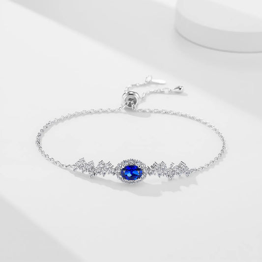 Moonlight Serenity Bracelet – 1.2ct Lab-Grown Oval Blue Sapphire, Adjustable Chain
