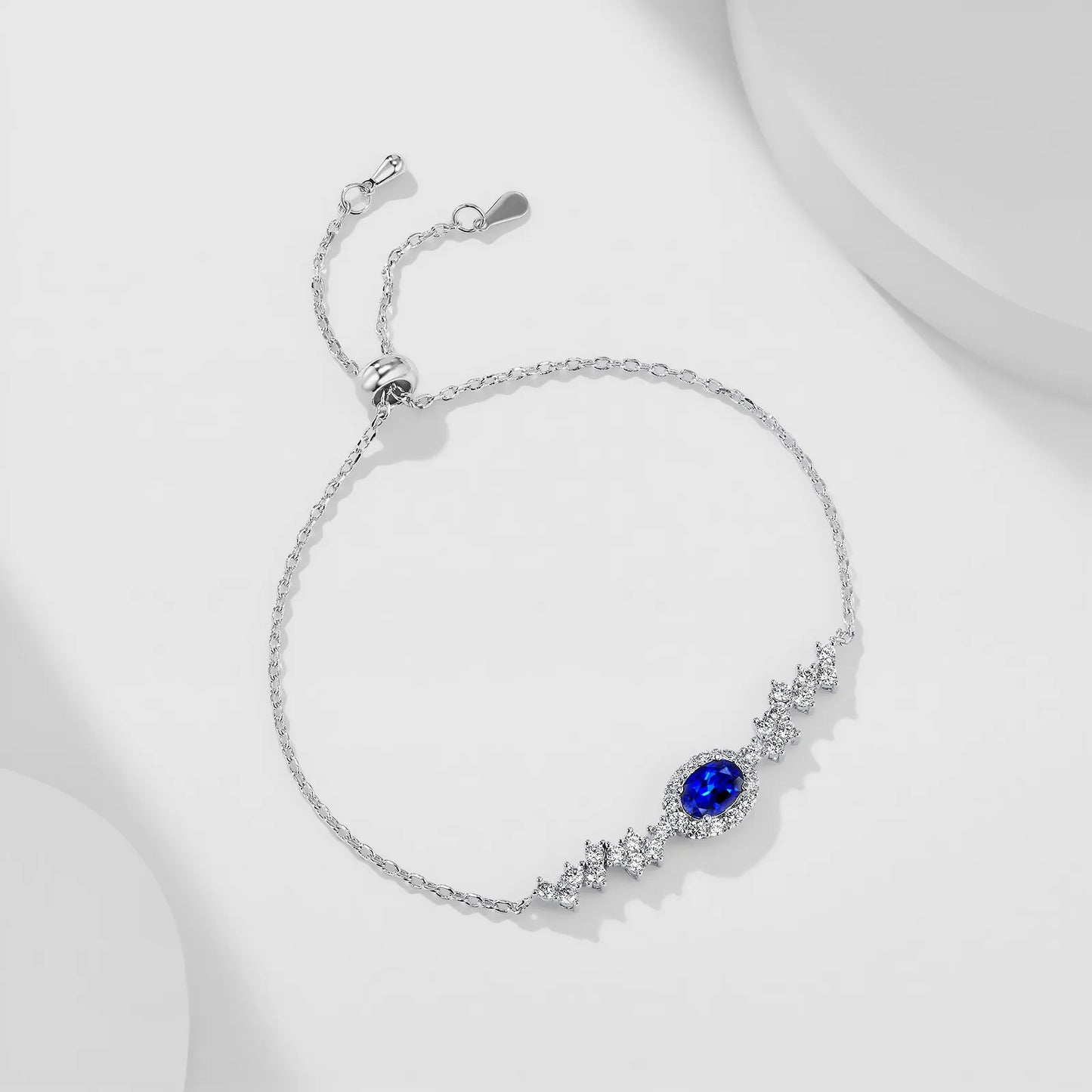 Moonlight Serenity Bracelet – 1.2ct Lab-Grown Oval Blue Sapphire, Adjustable Chain