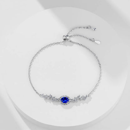 Moonlight Serenity Bracelet – 1.2ct Lab-Grown Oval Blue Sapphire, Adjustable Chain