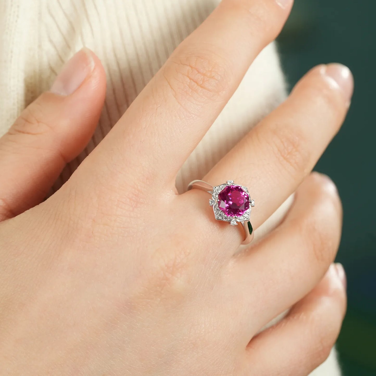 Prosperity Bloom Ruby Ring – 2.7ct Lab-Grown Octagonal Ruby, Adjustable S925 Silver