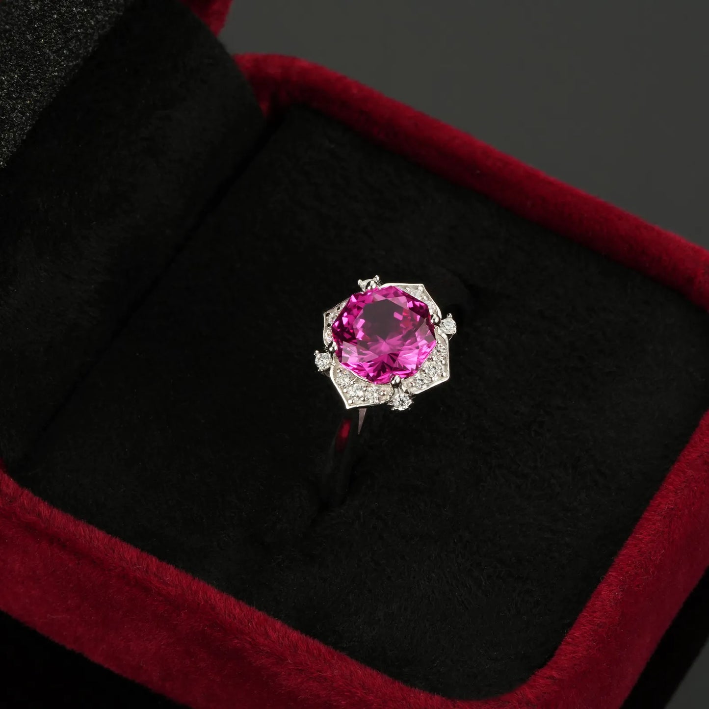 Prosperity Bloom Ruby Ring – 2.7ct Lab-Grown Octagonal Ruby, Adjustable S925 Silver