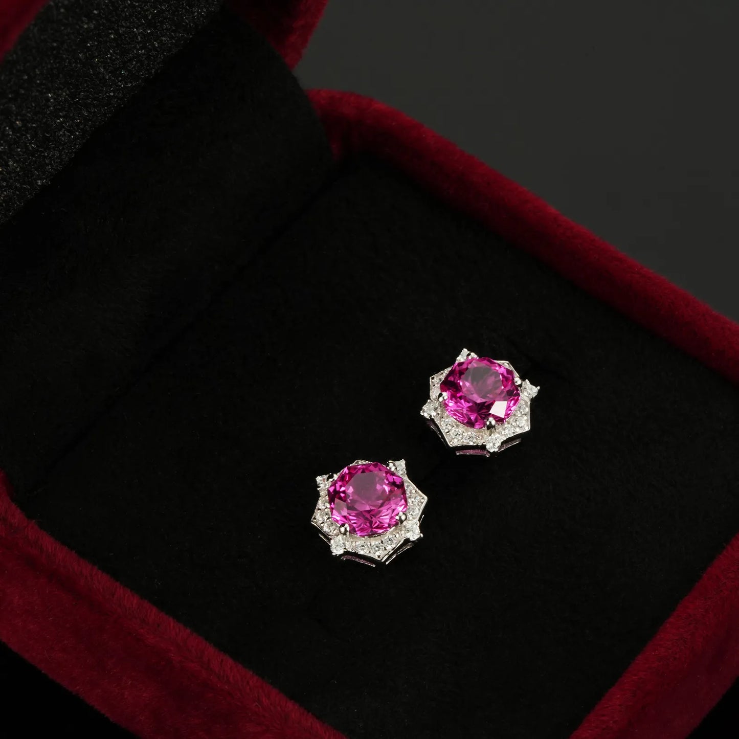 Prosperity Bloom Ruby Stud Earrings – 2.4ct Lab-Grown Octagonal Rubies, S925 Silver