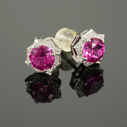 Prosperity Bloom Ruby Stud Earrings – 2.4ct Lab-Grown Octagonal Rubies, S925 Silver