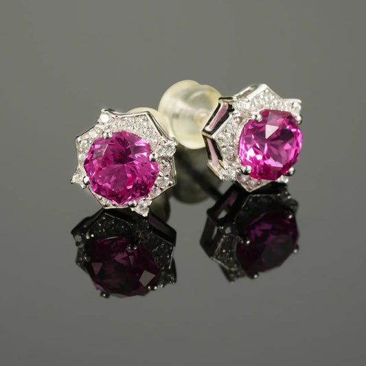 Prosperity Bloom Ruby Stud Earrings – 2.4ct Lab-Grown Octagonal Rubies, S925 Silver