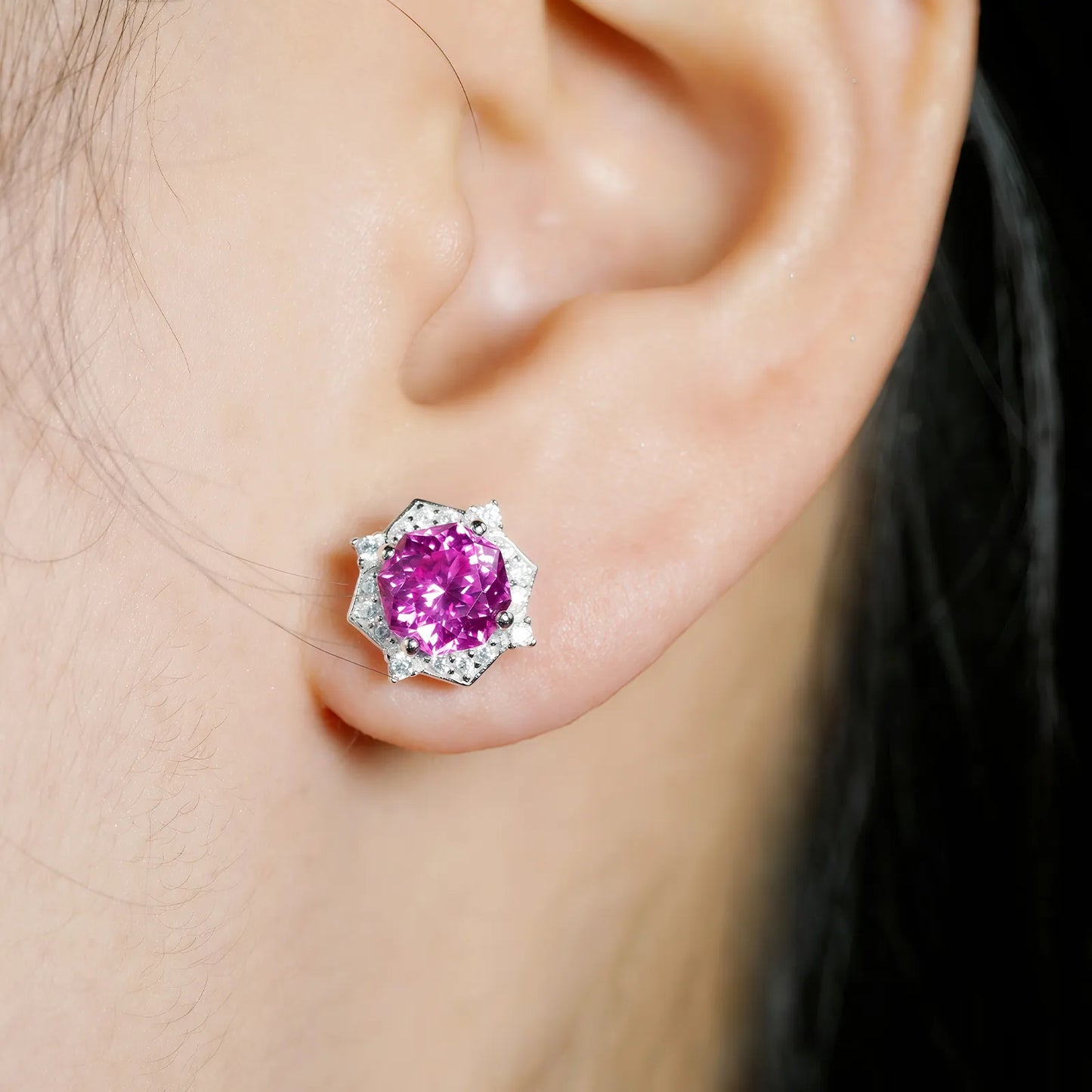 Prosperity Bloom Ruby Stud Earrings – 2.4ct Lab-Grown Octagonal Rubies, S925 Silver