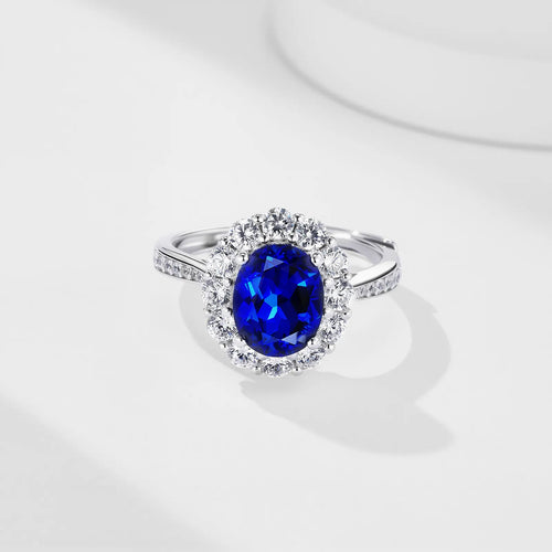 Royal Blue Elegance Ring – 2.1ct Lab-Grown Oval Blue Sapphire, Adjustable S925 Silver