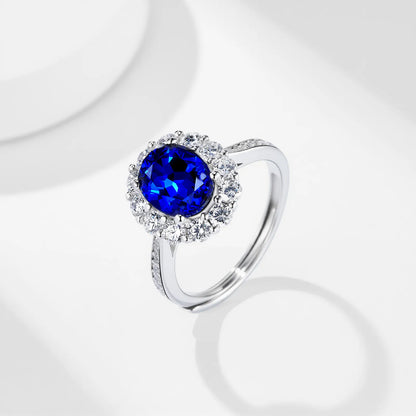 Royal Blue Elegance Ring – 2.1ct Lab-Grown Oval Blue Sapphire, Adjustable S925 Silver
