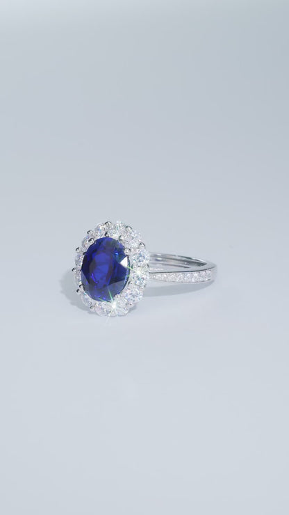 Royal Blue Elegance Ring – 2.1ct Lab-Grown Oval Blue Sapphire, Adjustable S925 Silver