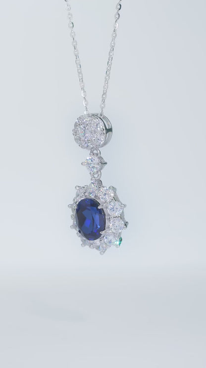 Tranquil Lake Sapphire Necklace – 2.1ct Lab-Grown Oval Blue Sapphire, S925 Silver Pendant
