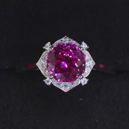 Prosperity Bloom Ruby Ring – 2.7ct Lab-Grown Octagonal Ruby, Adjustable S925 Silver