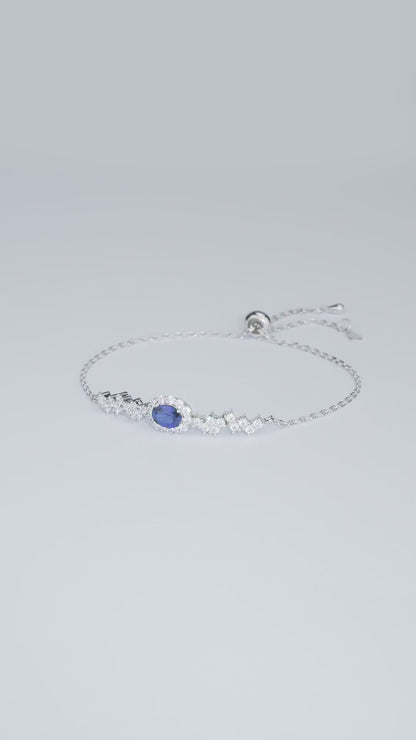 Moonlight Serenity Bracelet – 1.2ct Lab-Grown Oval Blue Sapphire, Adjustable Chain