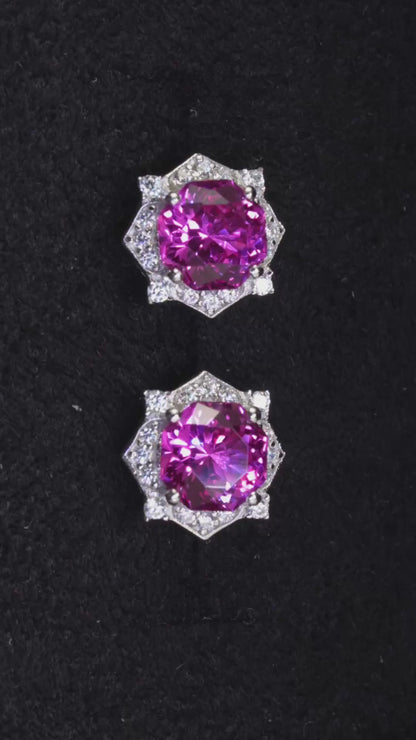 Prosperity Bloom Ruby Stud Earrings – 2.4ct Lab-Grown Octagonal Rubies, S925 Silver