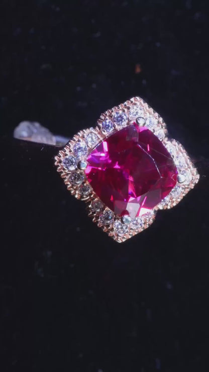 Lucky Clover Ruby Ring – 1.84ct Lab-Grown Square Ruby, Adjustable S925 Silver