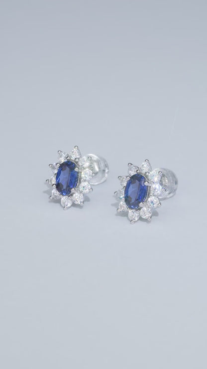 Ice Blue Fire Earrings – 1.15ct Lab-Grown Oval Blue Sapphire, S925 Silver